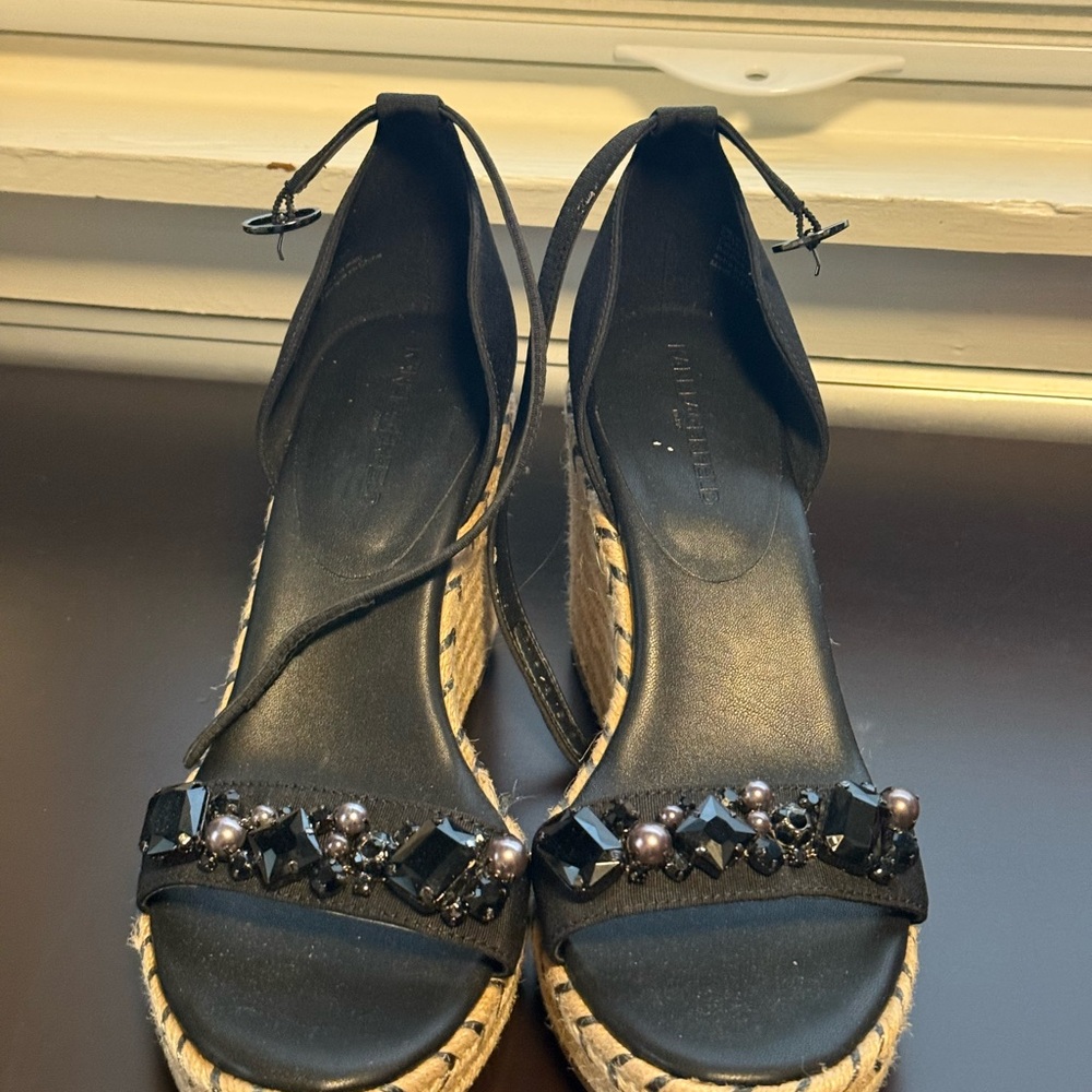 Karl Lagerfeld Black Wedge Sandals with Embellishments